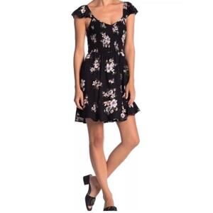 Band of Gypsies Black Lavender‎ Floral Mini Fit & Flare Dress Size S Stretch NWT
